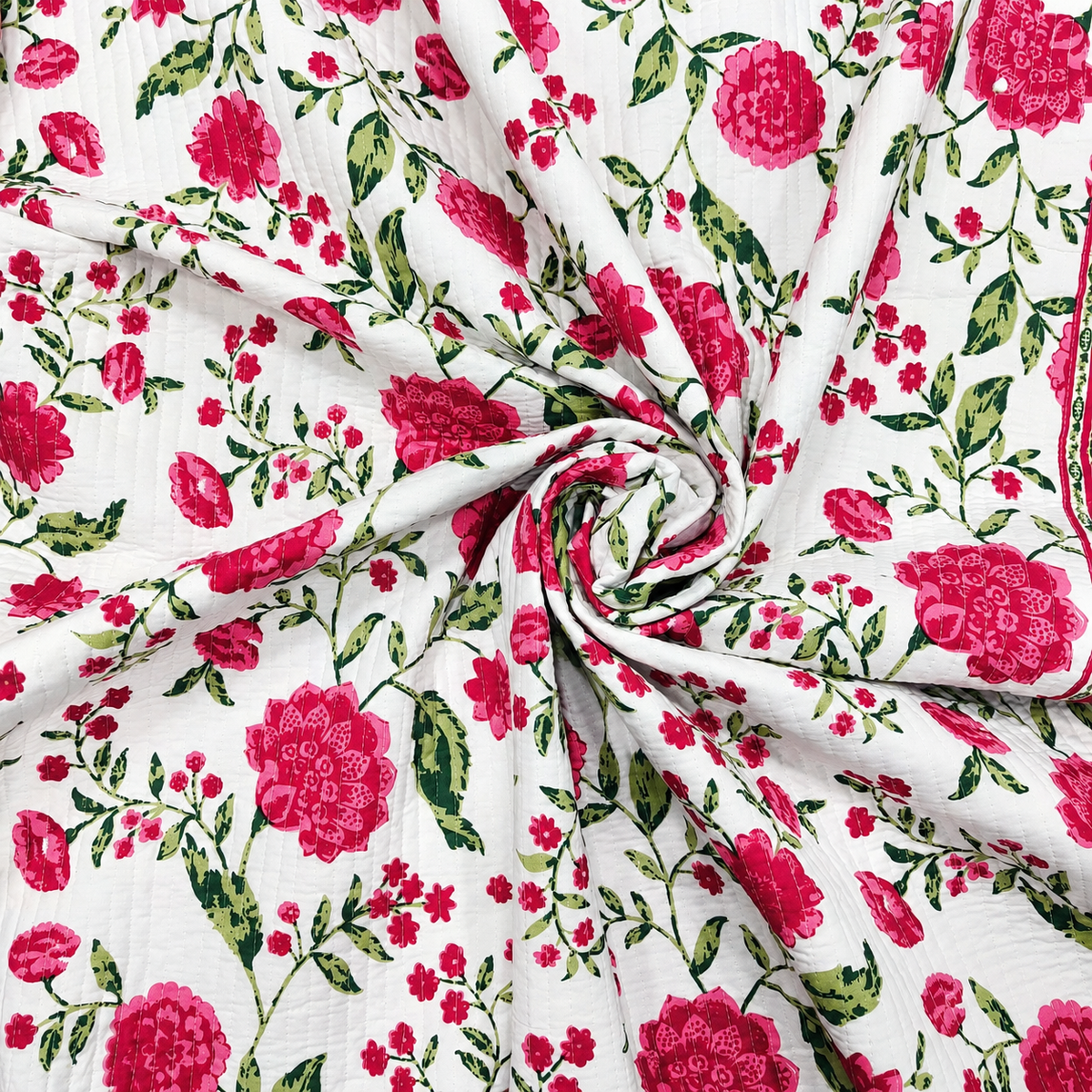 Nilaya Floral Premium Pure Cotton White & Pink Printed Bedcover