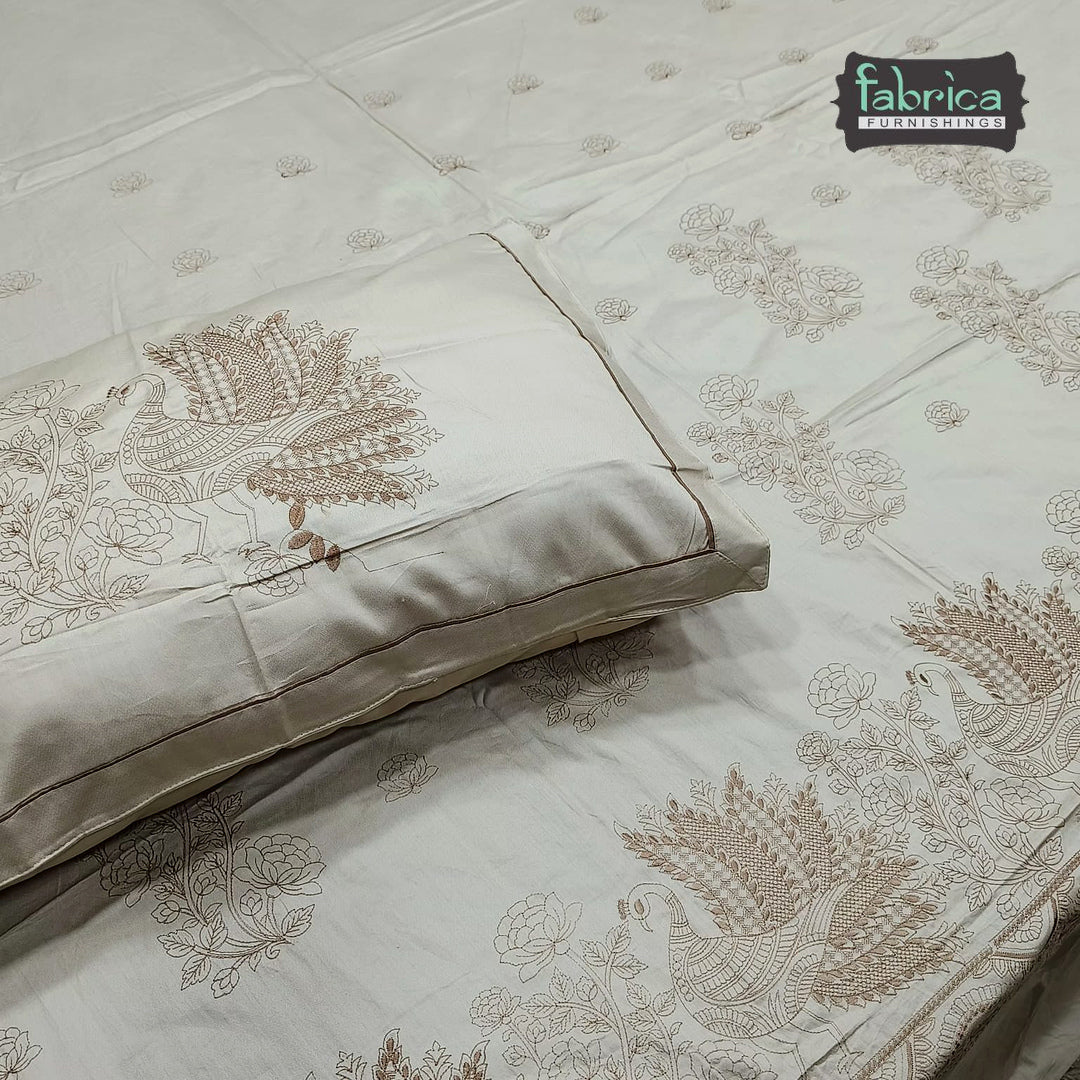 Roselyn Premium Pure Cotton Super King-Size Geometric Embroidered Bedsheet
