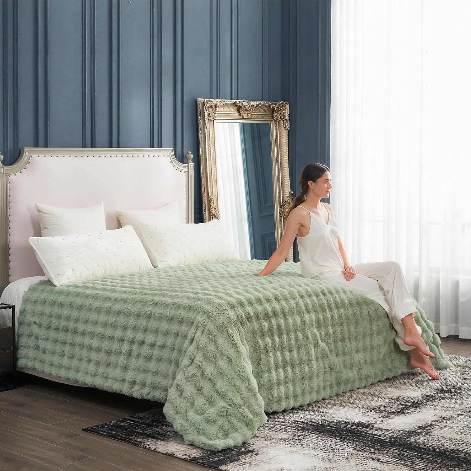 Rabbit Fur Solid Color Double Bed Premium Blanket only