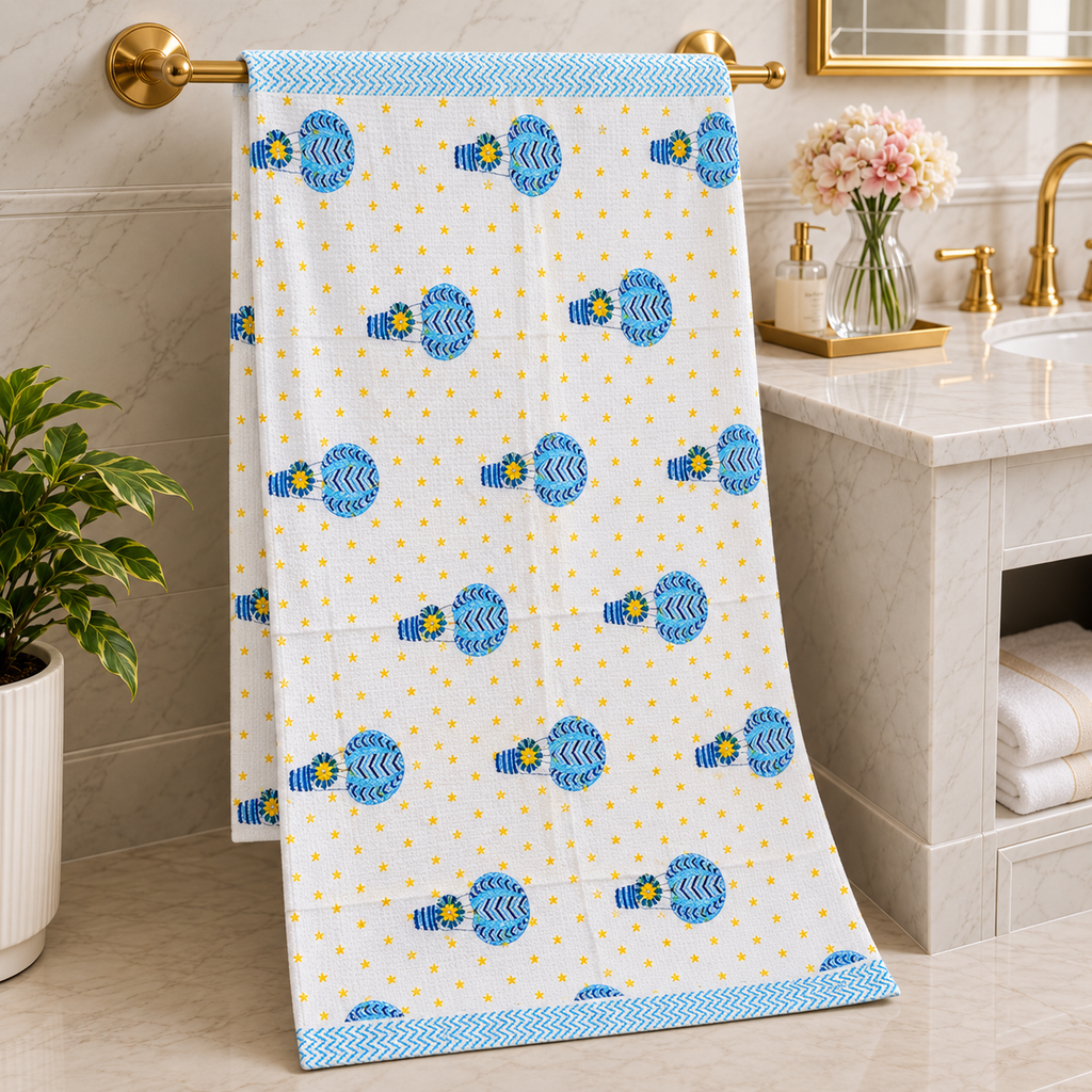 Kids Zone Waffle Printed Pure Cotton Bath & Hand Towels