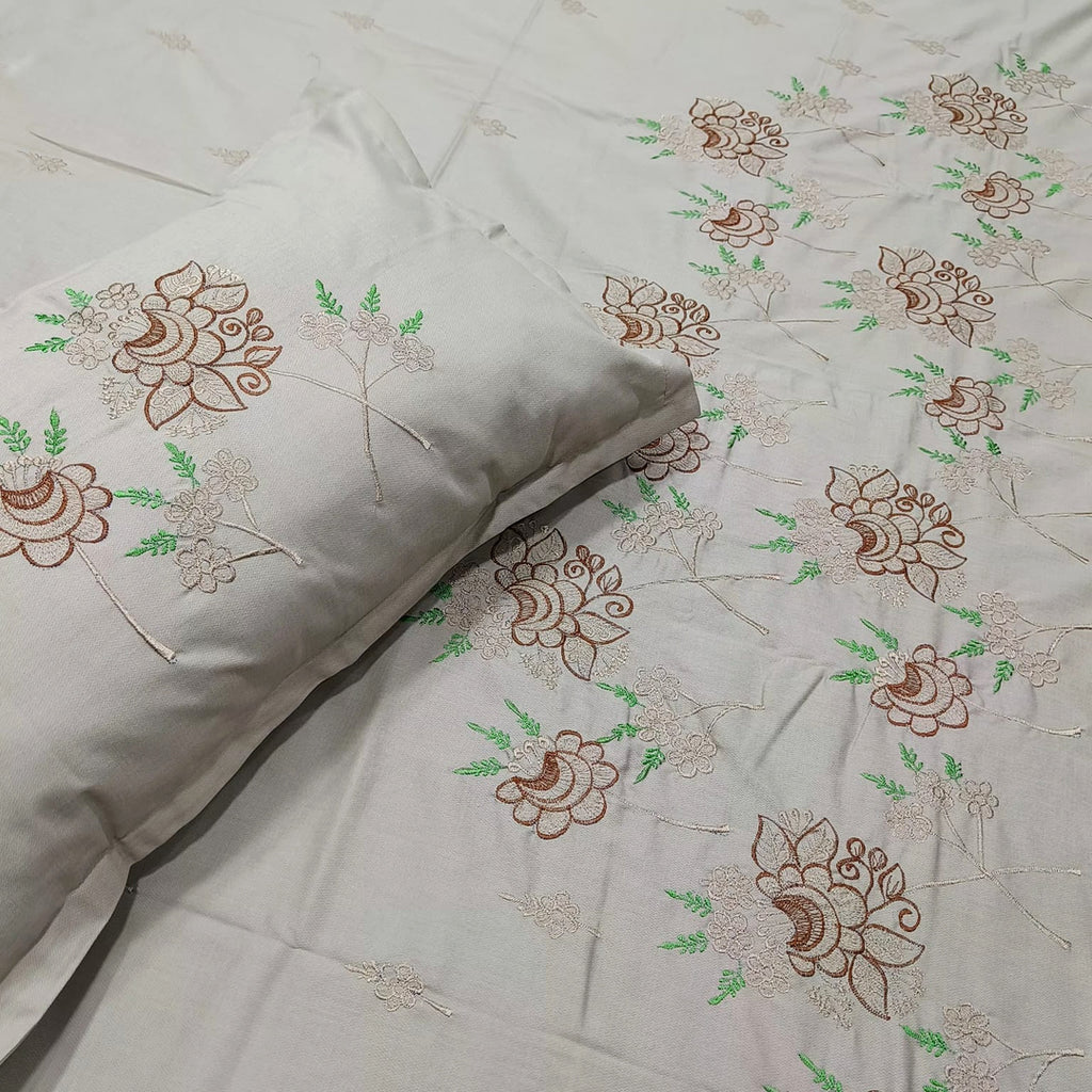Shahi Karigari Pure Cotton King-Size Beige Floral Embroidered Bedsheet