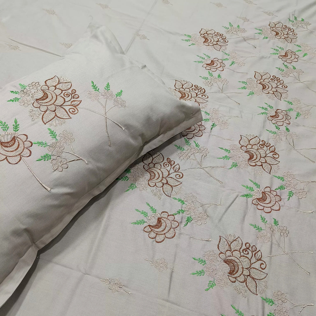 Shahi Karigari Pure Cotton King-Size Beige Floral Embroidered Bedsheet