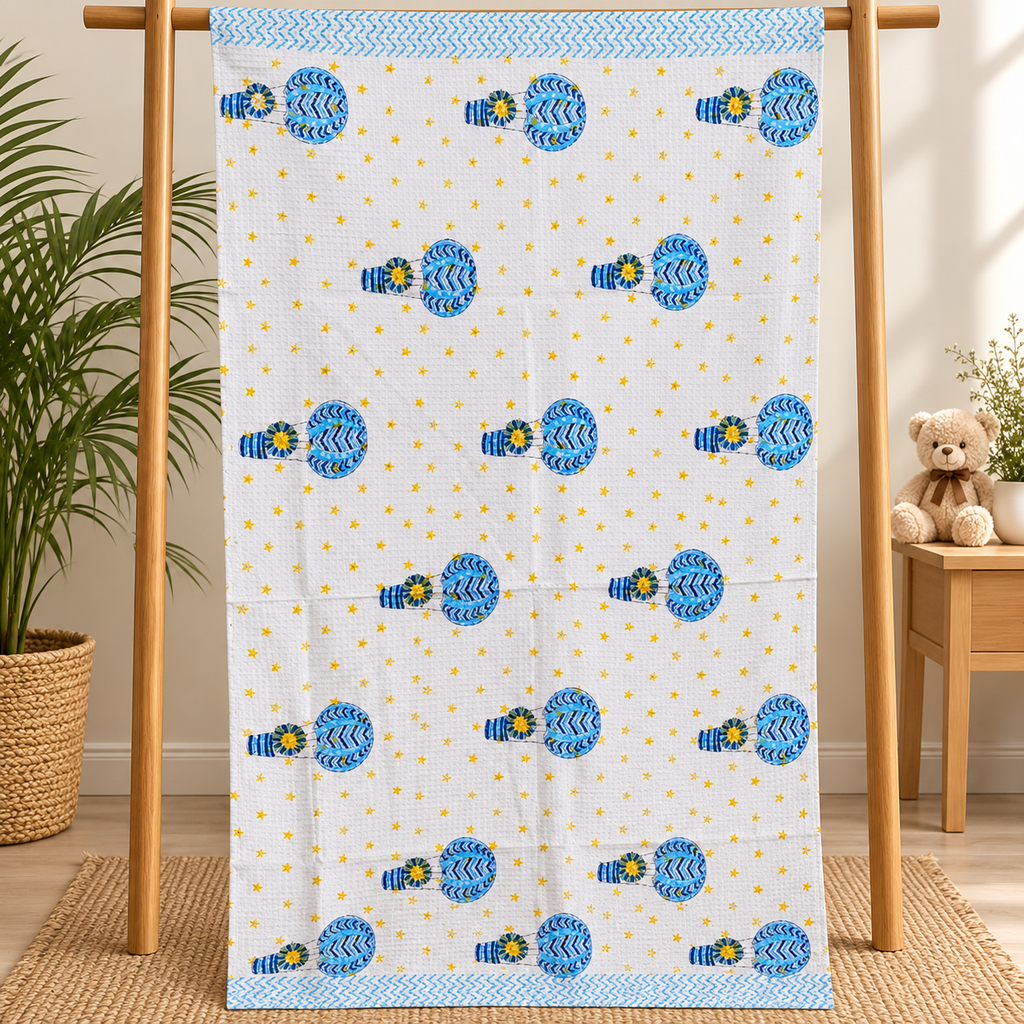 Kids Zone Waffle Printed Pure Cotton Bath & Hand Towels
