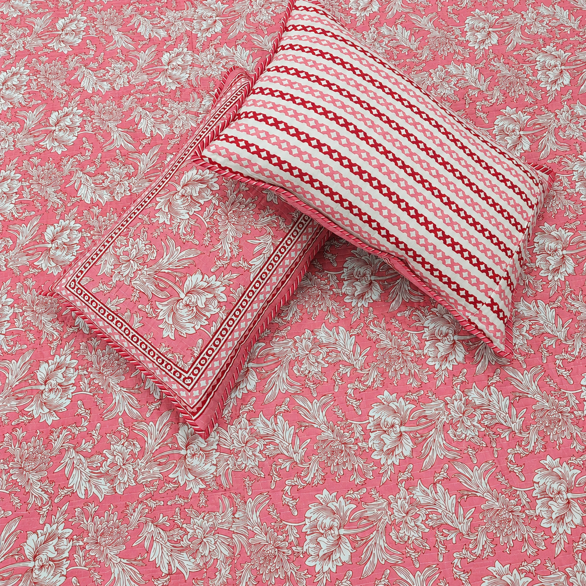Nilaya Floral Premium Pure Cotton Pink & White Printed Bedcover