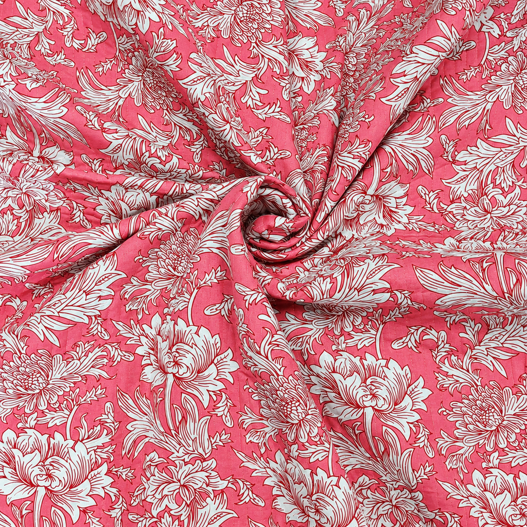 Nilaya Floral Premium Pure Cotton Pink & White Printed Bedcover