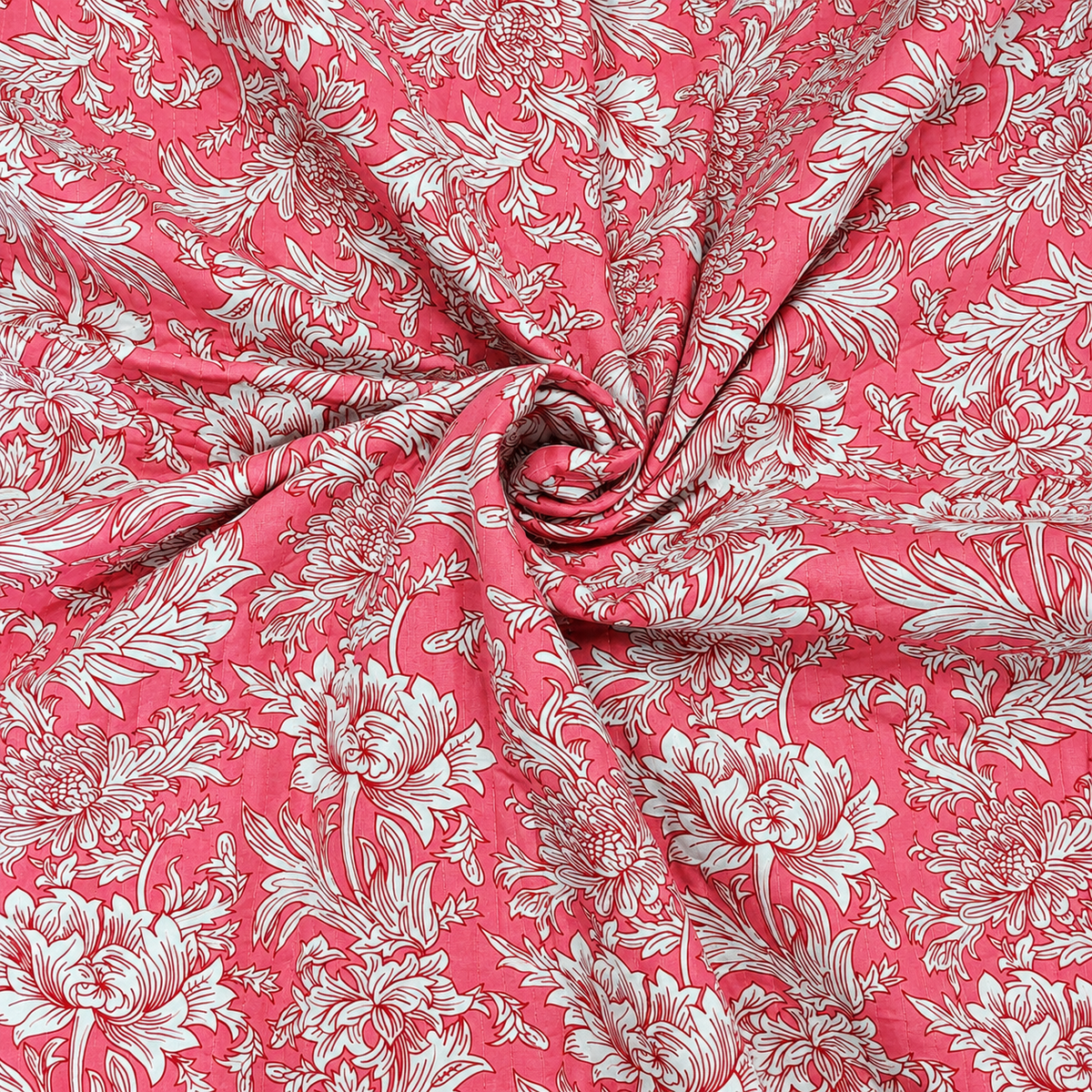 Nilaya Floral Premium Pure Cotton Pink & White Printed Bedcover