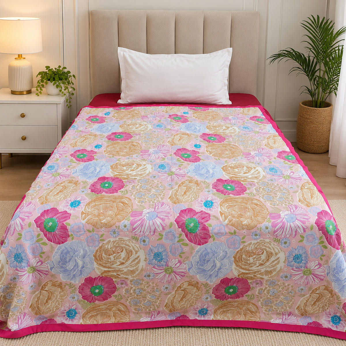 Sunehri Multicolor Floral Printed Single Bed Dohar