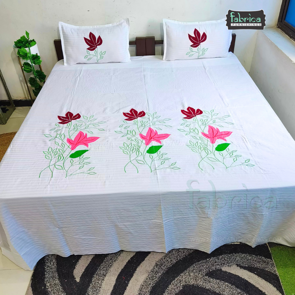 Fabby  Designer embroidered pure cottton King Size Bedsheet