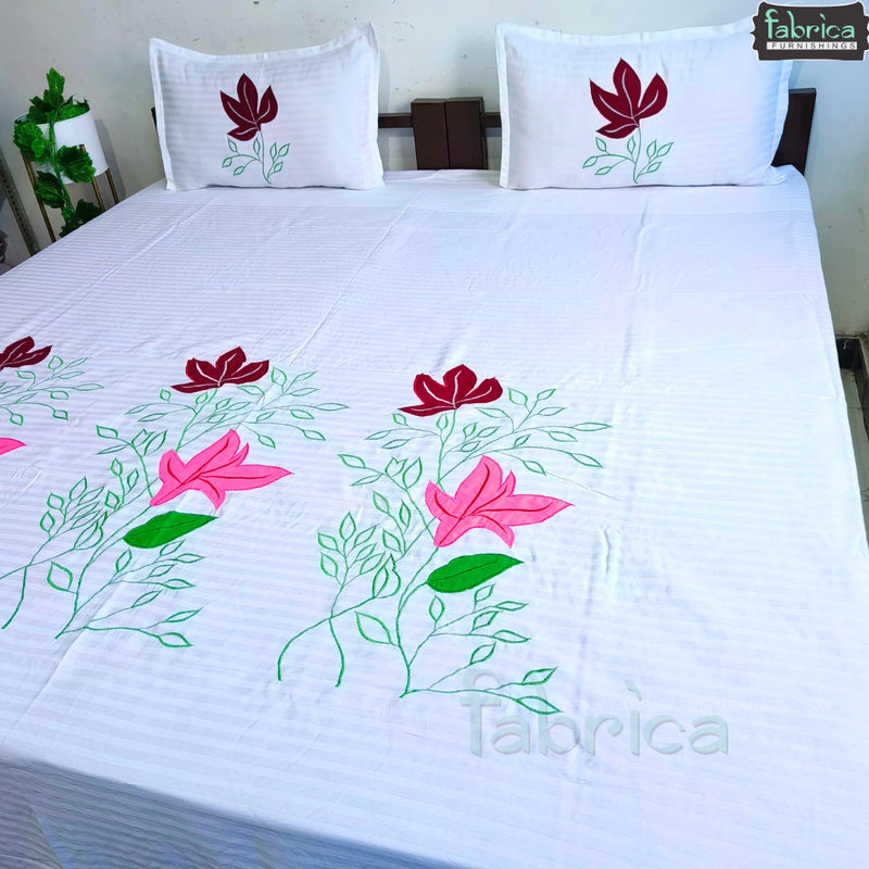 Fabby  Designer embroidered pure cottton King Size Bedsheet