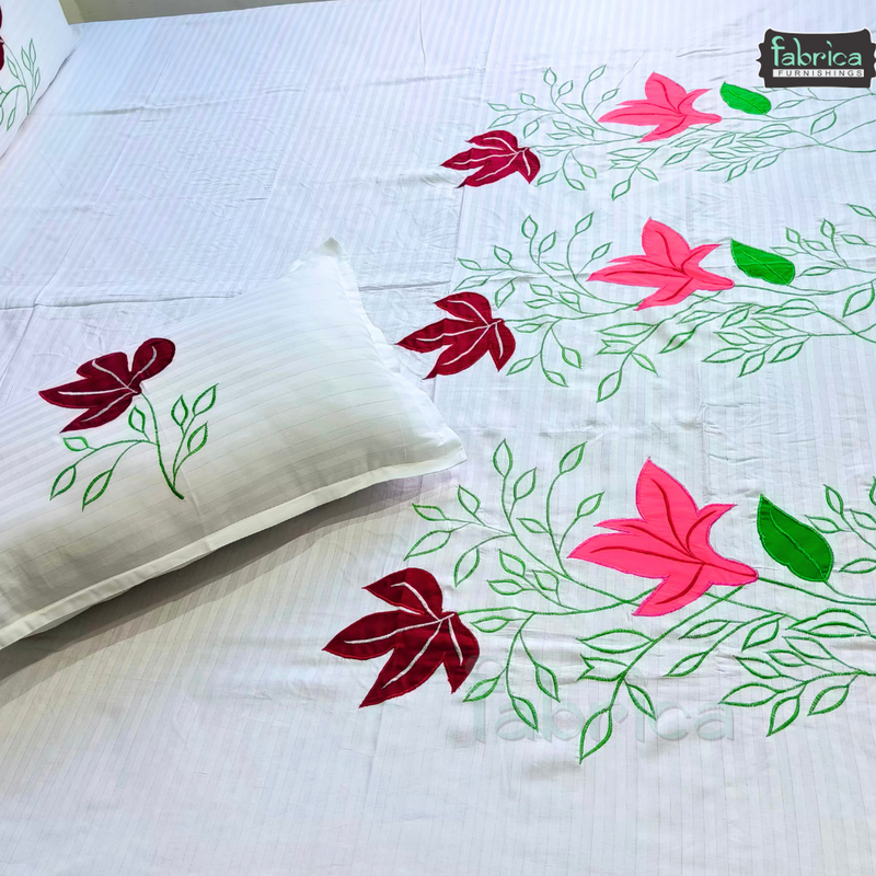 Fabby  Designer embroidered pure cottton King Size Bedsheet