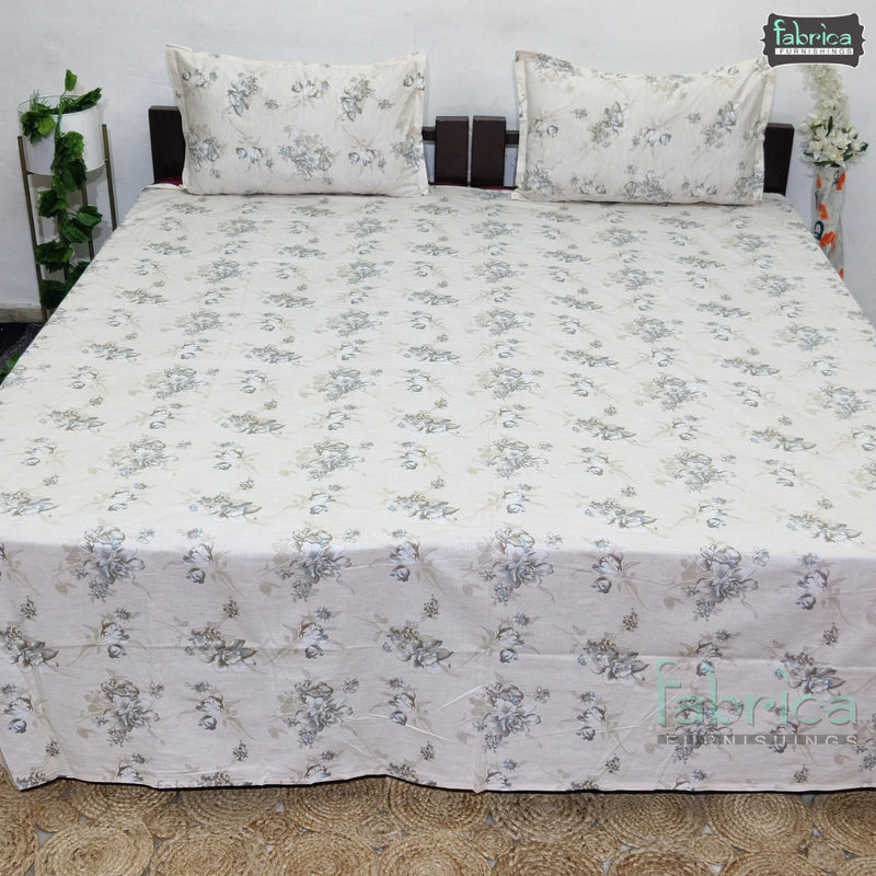 Petal Paradise Queen Size Pure Cotton Printed Bedsheet