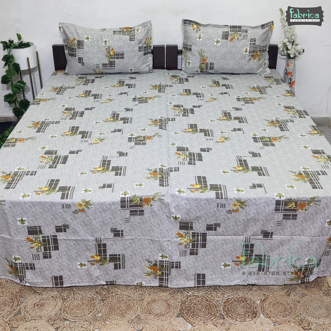 Petal Paradise Queen Size Pure Cotton Printed Bedsheet