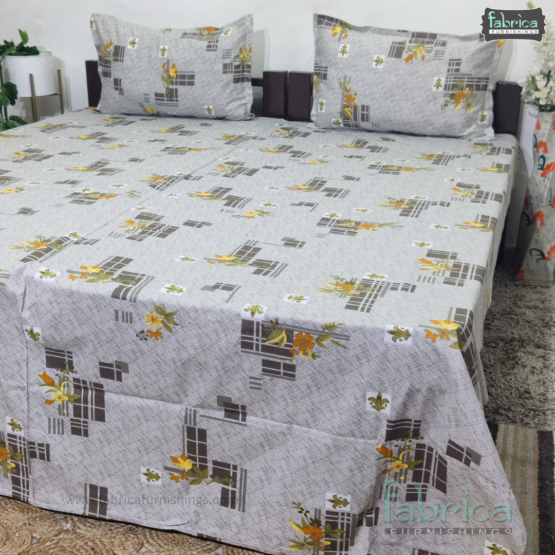 Petal Paradise Queen Size Pure Cotton Printed Bedsheet