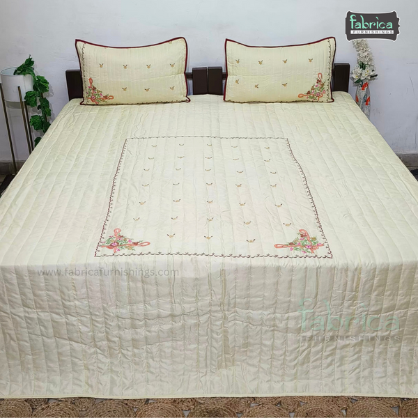 Premium Silk Embroidered King Size Bedcover Set