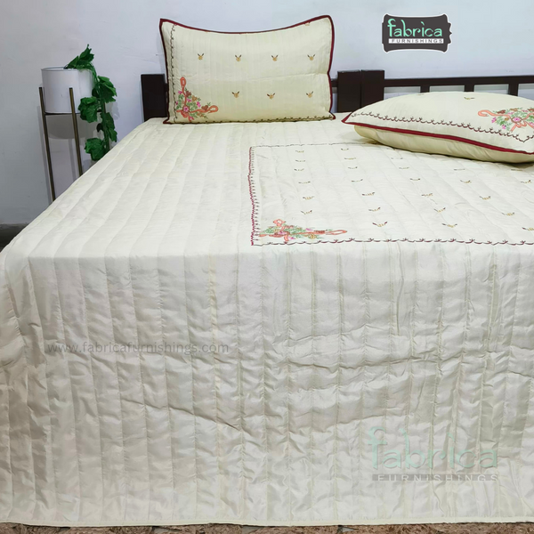 Premium Silk Embroidered King Size Bedcover Set