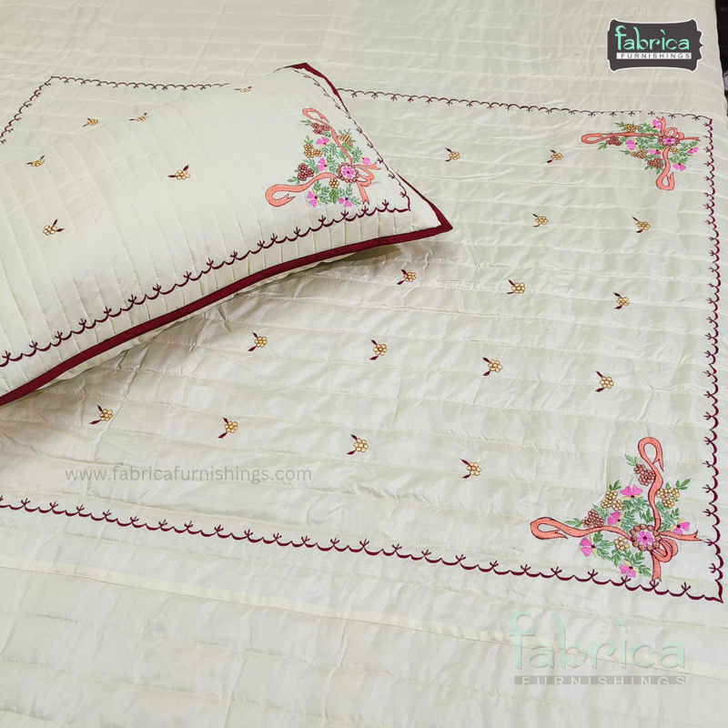 Premium Silk Embroidered King Size Bedcover Set