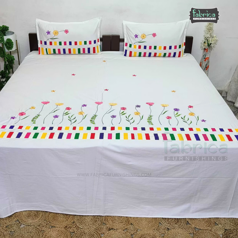 Fabby Home Designer Kingsize Embroider Bedsheet