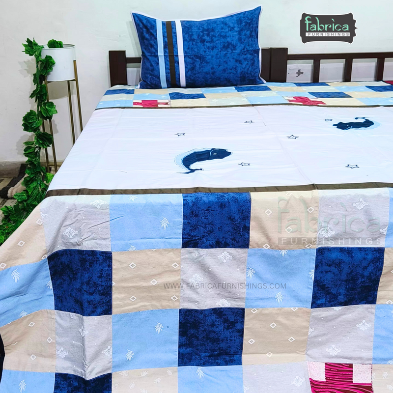 Fabby Home Patchwork Embroidered Thick Cotton Single Bedcover