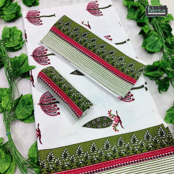 Waffle Handblock Printed Pure Cotton Bath & Hand Towels
