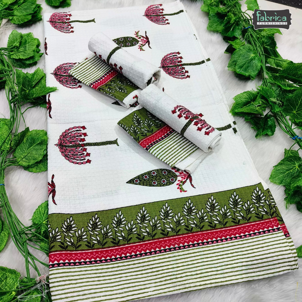 Waffle Handblock Printed Pure Cotton Bath & Hand Towels
