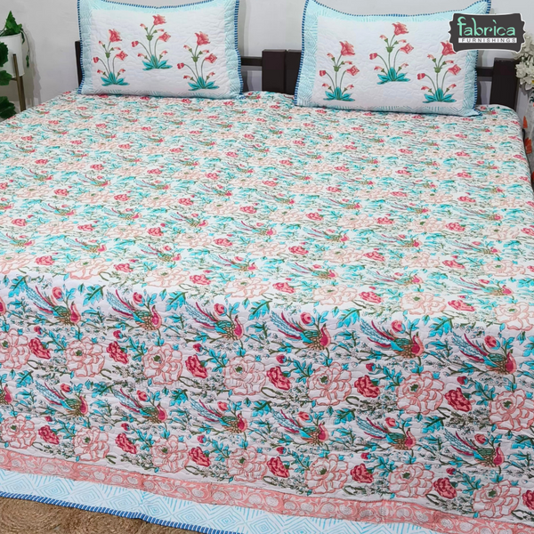 Sanganeri dreams Mul Cotton Handblock Printed king Size Quilted Bedcovers