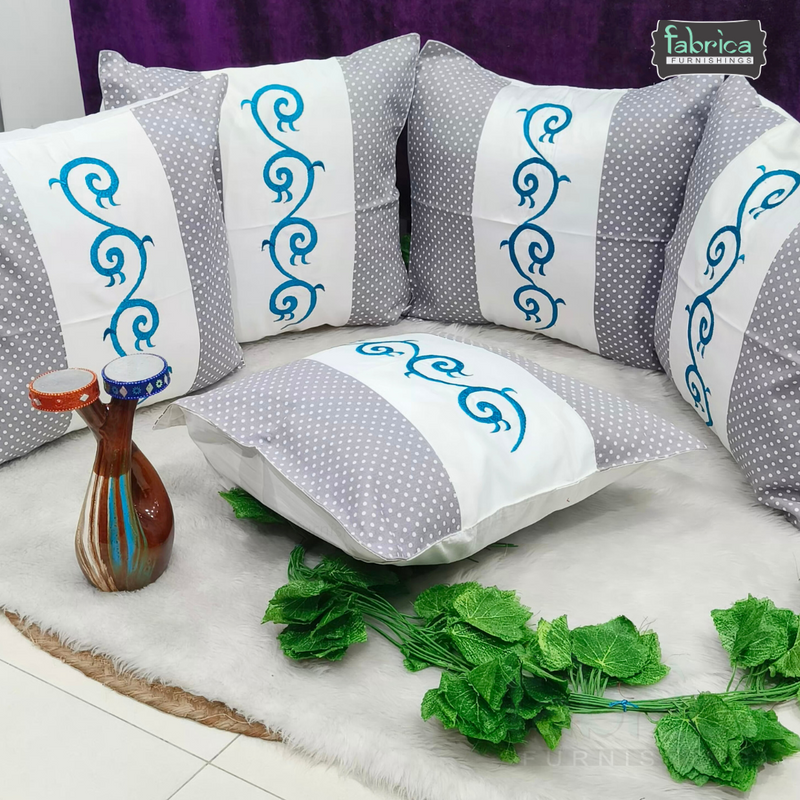 Mix & Match Pure Cotton  Embroidered Cushion Covers (Set of 5 Pcs )