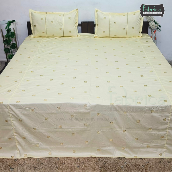 Elephant Motif Foil Work Embroidered King Size Bedsheet