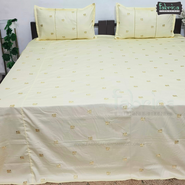 Elephant Motif Foil Work Embroidered King Size Bedsheet