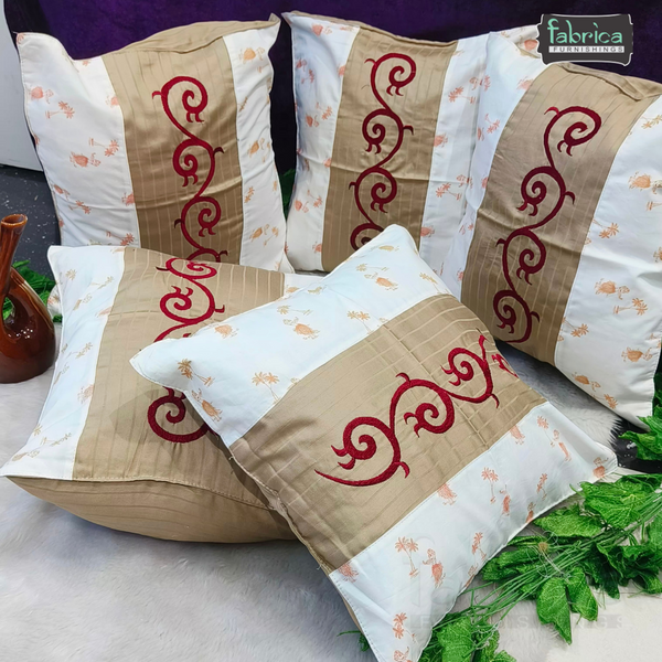 Mix & Match Pure Cotton  Embroidered Cushion Covers (Set of 5 Pcs )