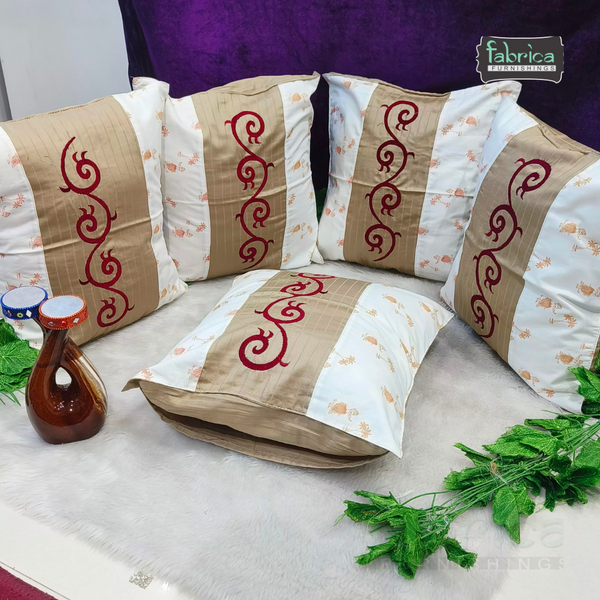Mix & Match Pure Cotton  Embroidered Cushion Covers (Set of 5 Pcs )