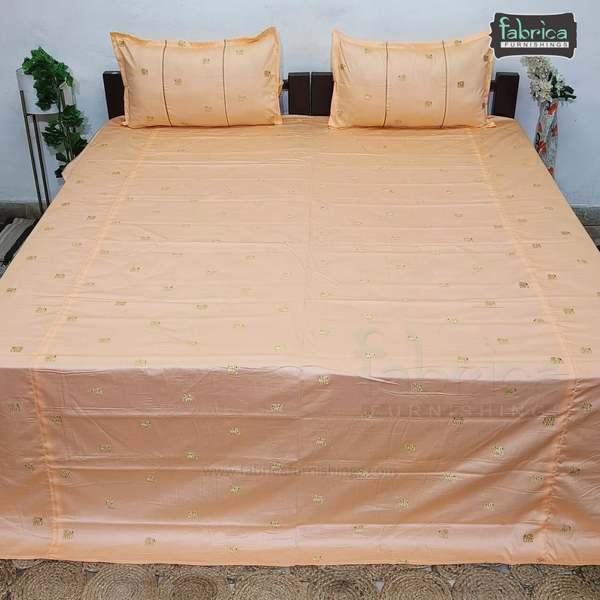 Elephant Motif Foil Work Embroidered King Size Bedsheet
