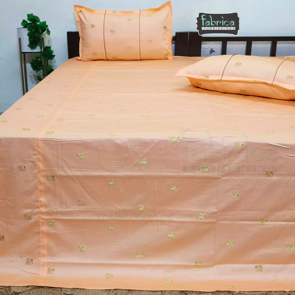 Elephant Motif Foil Work Embroidered King Size Bedsheet