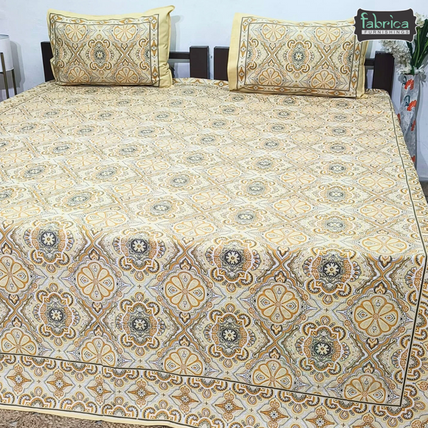 Royal Rajasthani Handblock Print Pure Cotton Double Bed Bed Sheets (90*108 Inch)