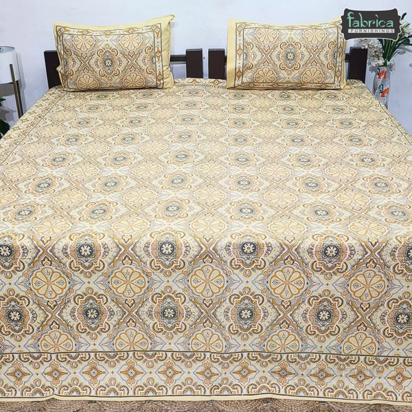 Royal Rajasthani Handblock Print Pure Cotton Double Bed Bed Sheets (90*108 Inch)