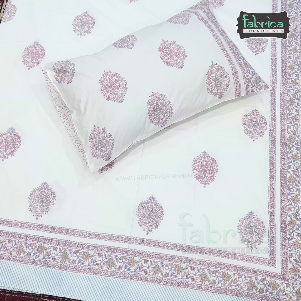 Percale Cotton Hand block Printed Super King-size Bedsheet