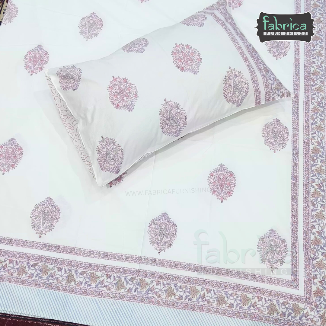 Percale Cotton Hand block Printed Super King-size Bedsheet