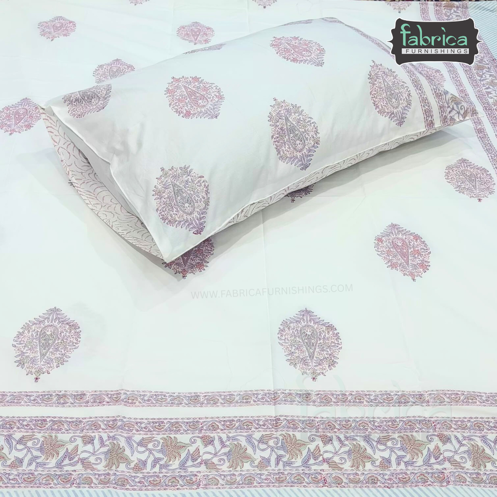 Percale Cotton Hand block Printed Super King-size Bedsheet
