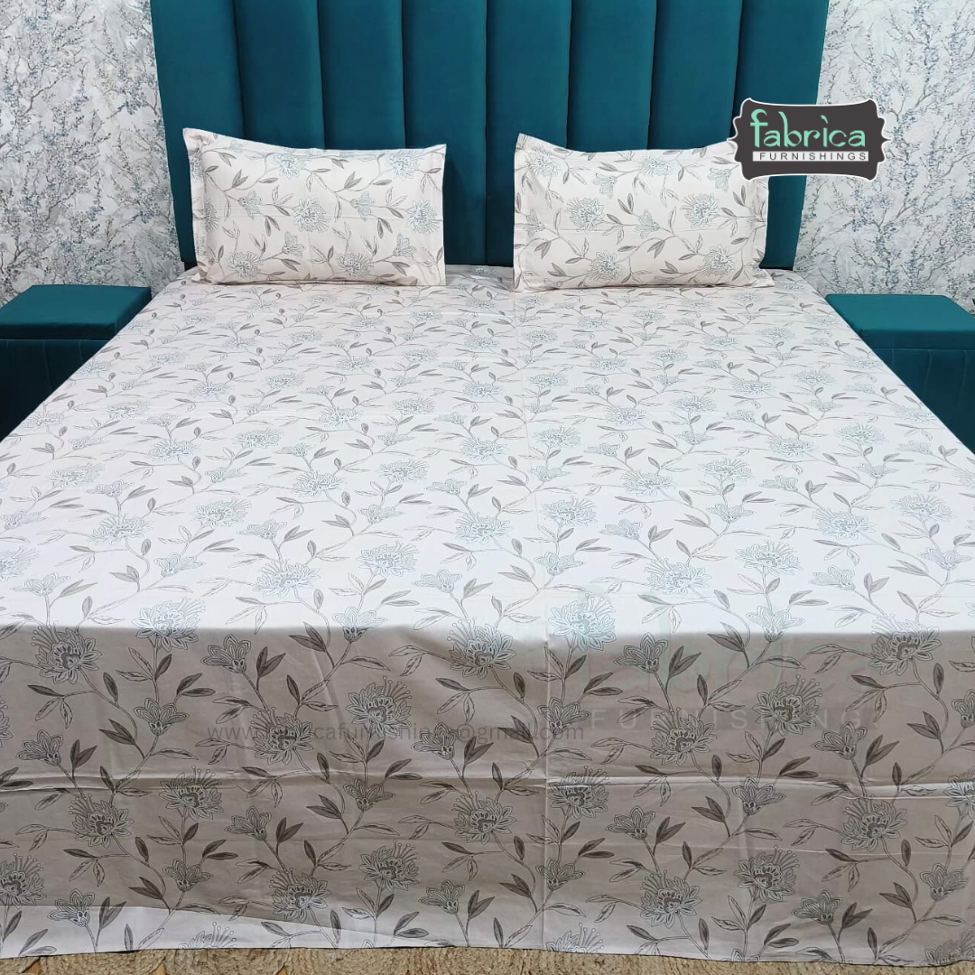 Floral Bliss King Size Pure Cotton Printed Bedsheet Set