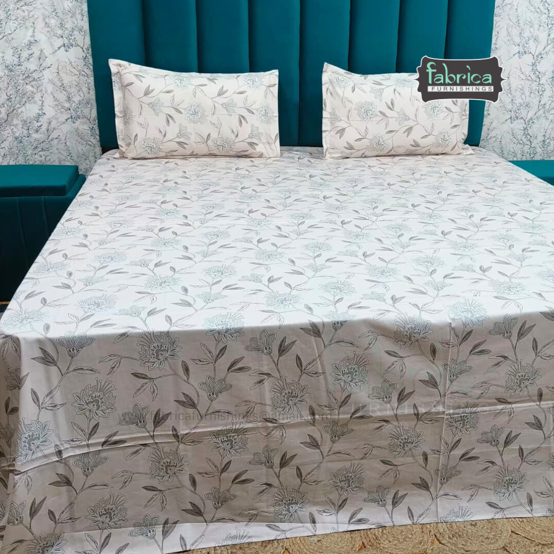 Floral Bliss King Size Pure Cotton Printed Bedsheet Set