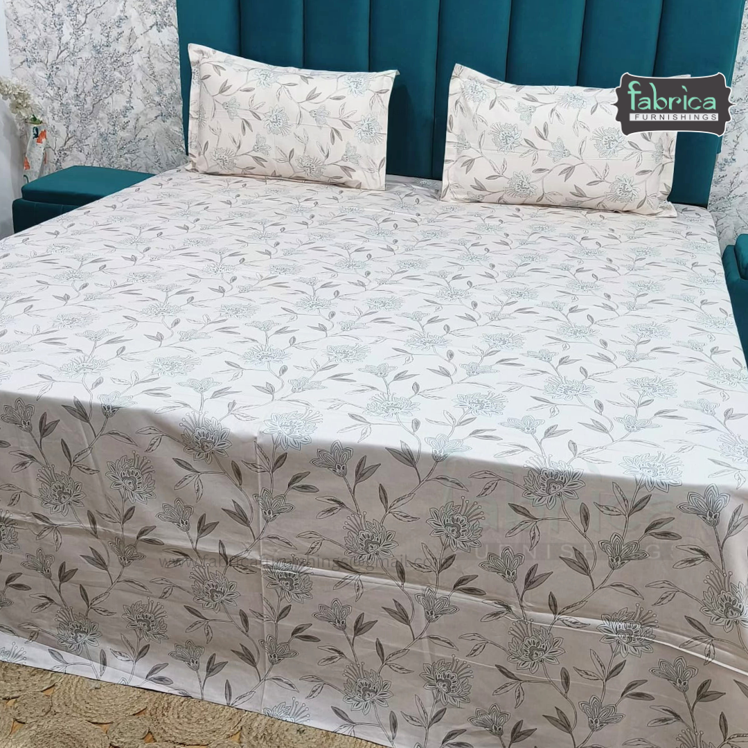 Floral Bliss King Size Pure Cotton Printed Bedsheet Set