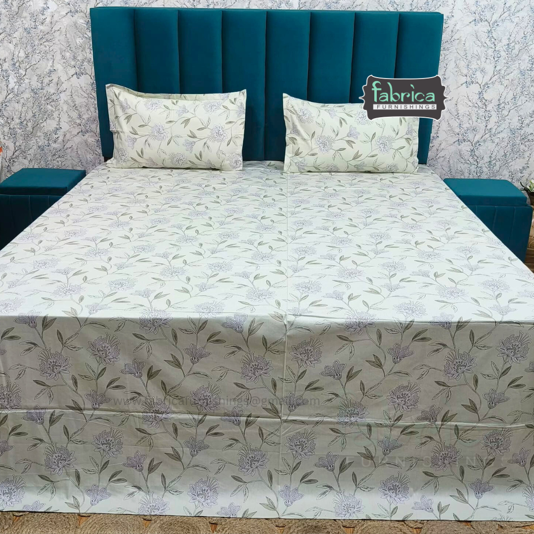 Floral Bliss King Size Pure Cotton Printed Bedsheet Set