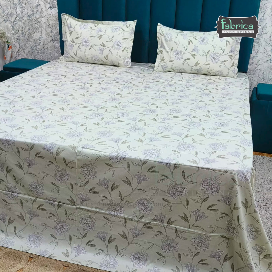 Floral Bliss King Size Pure Cotton Printed Bedsheet Set