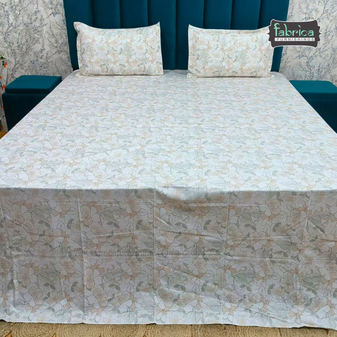 Floral Bliss King Size Pure Cotton Printed Bedsheet Set