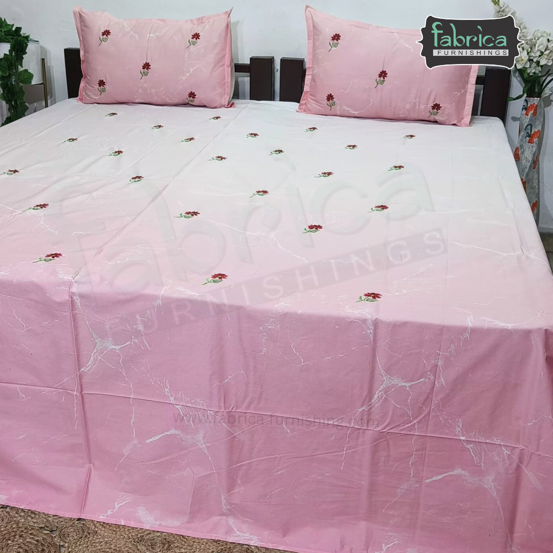 Floral Bloom Embroidered King Size Pure Cotton Bedsheet Set