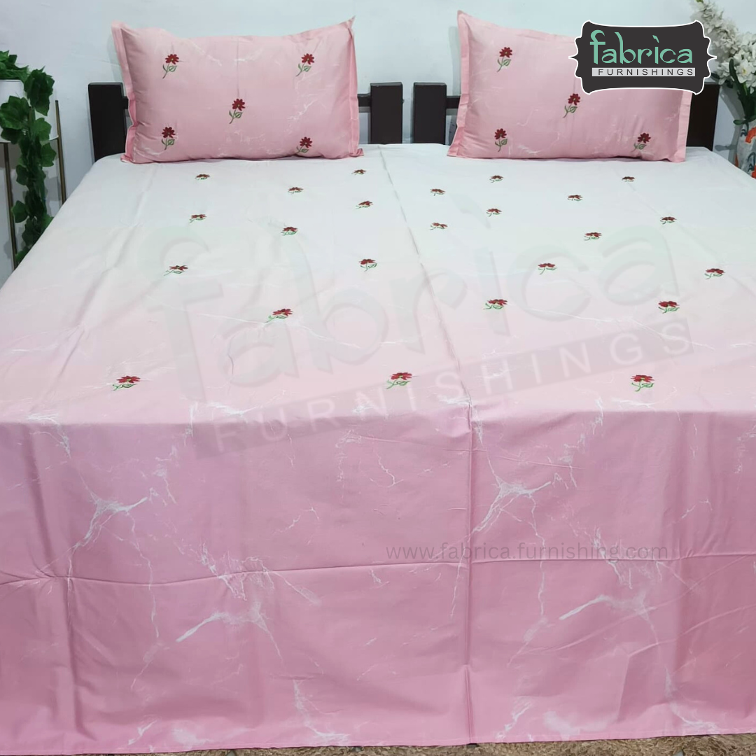 Floral Bloom Embroidered King Size Pure Cotton Bedsheet Set