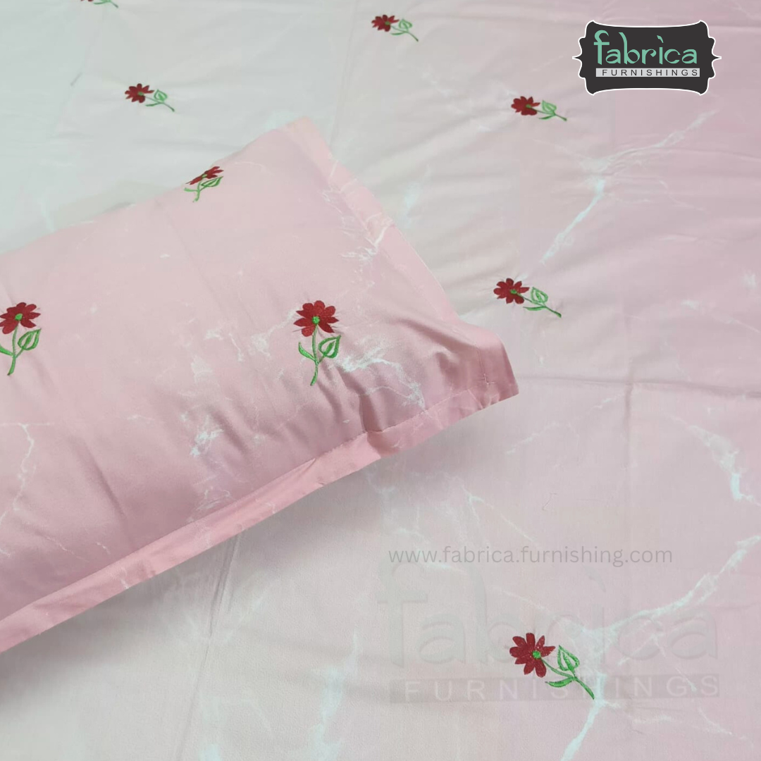 Floral Bloom Embroidered King Size Pure Cotton Bedsheet Set