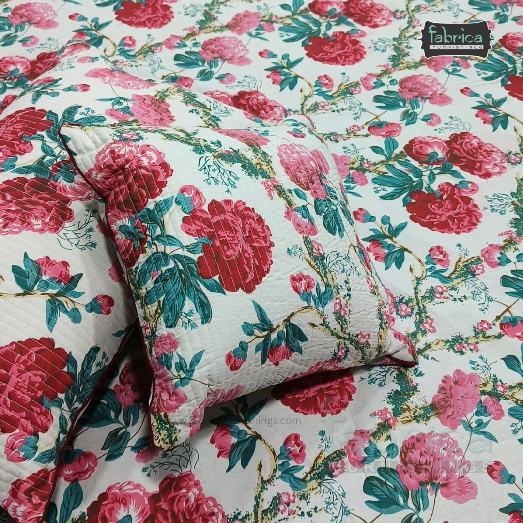 Anokhi Printed Quilted 5 pcs King Size Bedsheet Set