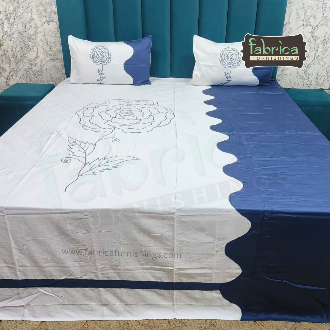 Shahi karigari Pure Cotton Designer Kingsize Embroidered Bedsheet