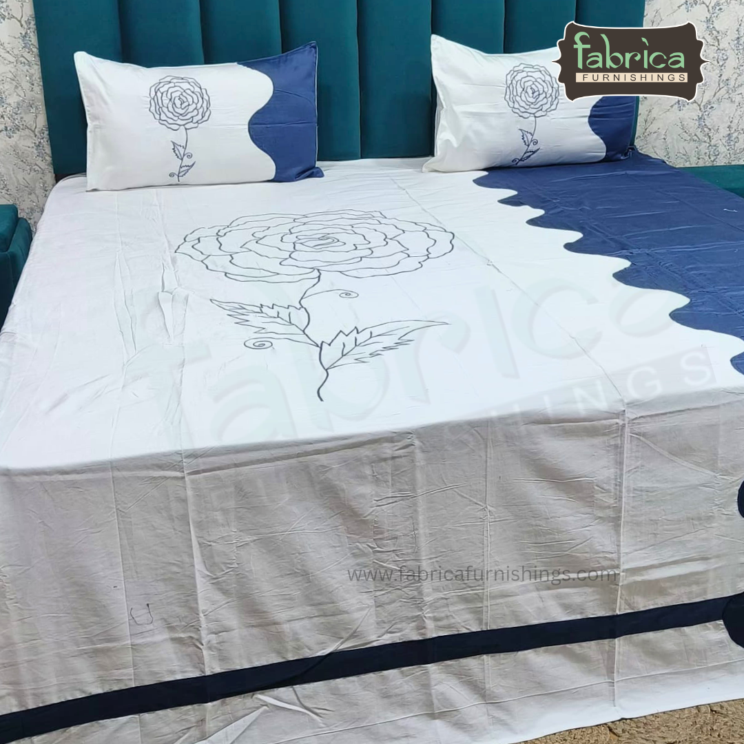 Shahi karigari Pure Cotton Designer Kingsize Embroidered Bedsheet
