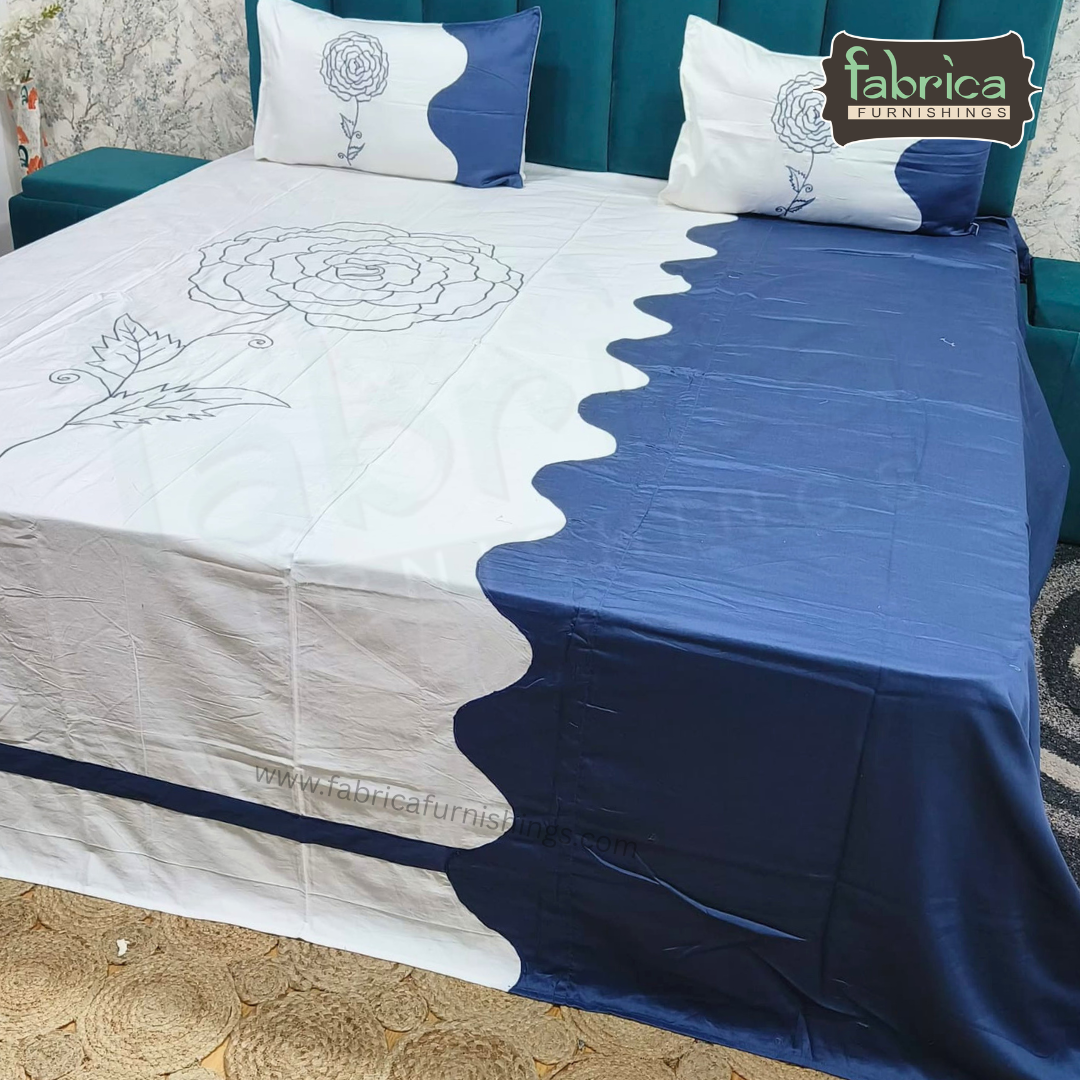 Shahi karigari Pure Cotton Designer Kingsize Embroidered Bedsheet